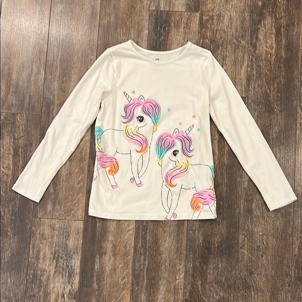 H&M White & Purple Unicorn Graphic Long Sleeve Tee